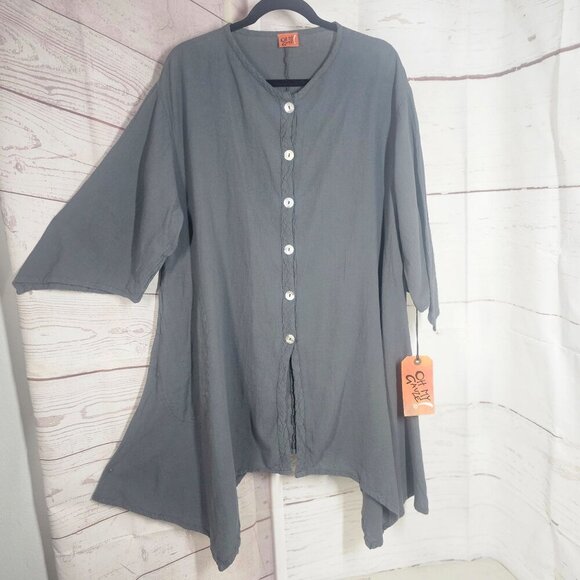Oh My Gauze Btn Up Cotton Tunic Top CoverUp Sz L/XL Lightweight Handpockets NWT - Picture 3 of 9